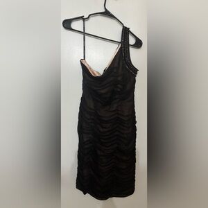 Bebe Women One Shoulder Black Silk Cocktail Dress Size Medium Special Occasion